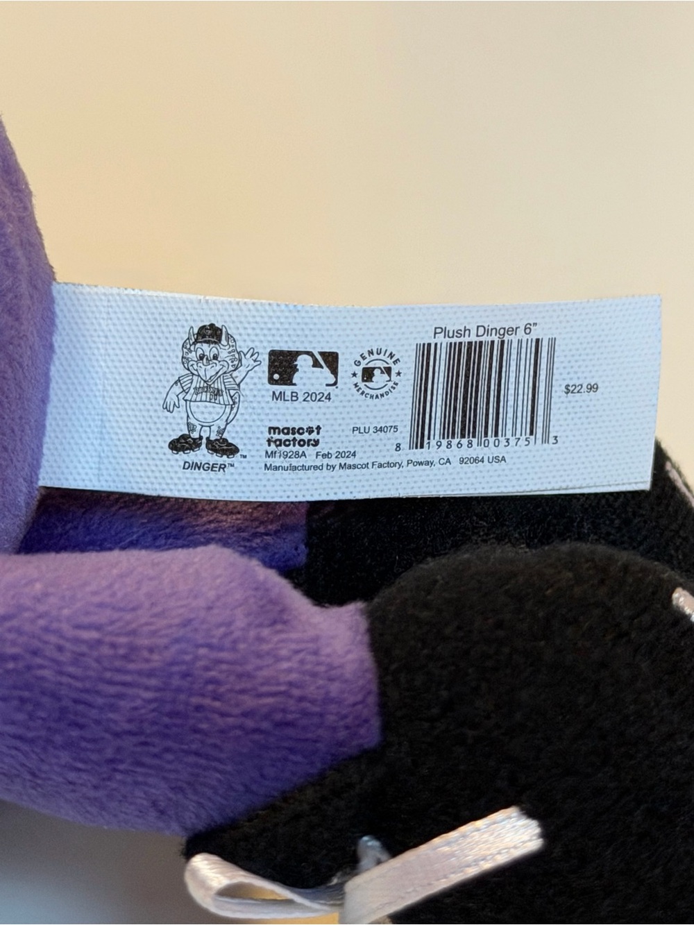 MLB Baseball Colorado Rockies 6” Dinger Dinosaur Mascot Plush Stuffed Animal - Picture 10 of 11